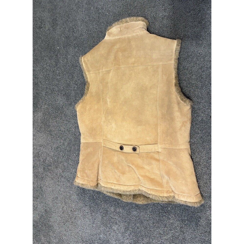 Eddie Bauer Seattle Suede Washable Leather Vest Size S - Tan Button Up Faux Fur - Picture 2 of 10